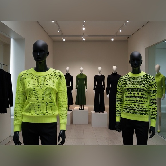 HANDCRAFTED Vibrant Lime Women's Crew Neck Sweater designs digital art print NWT - Picture 1 of 10